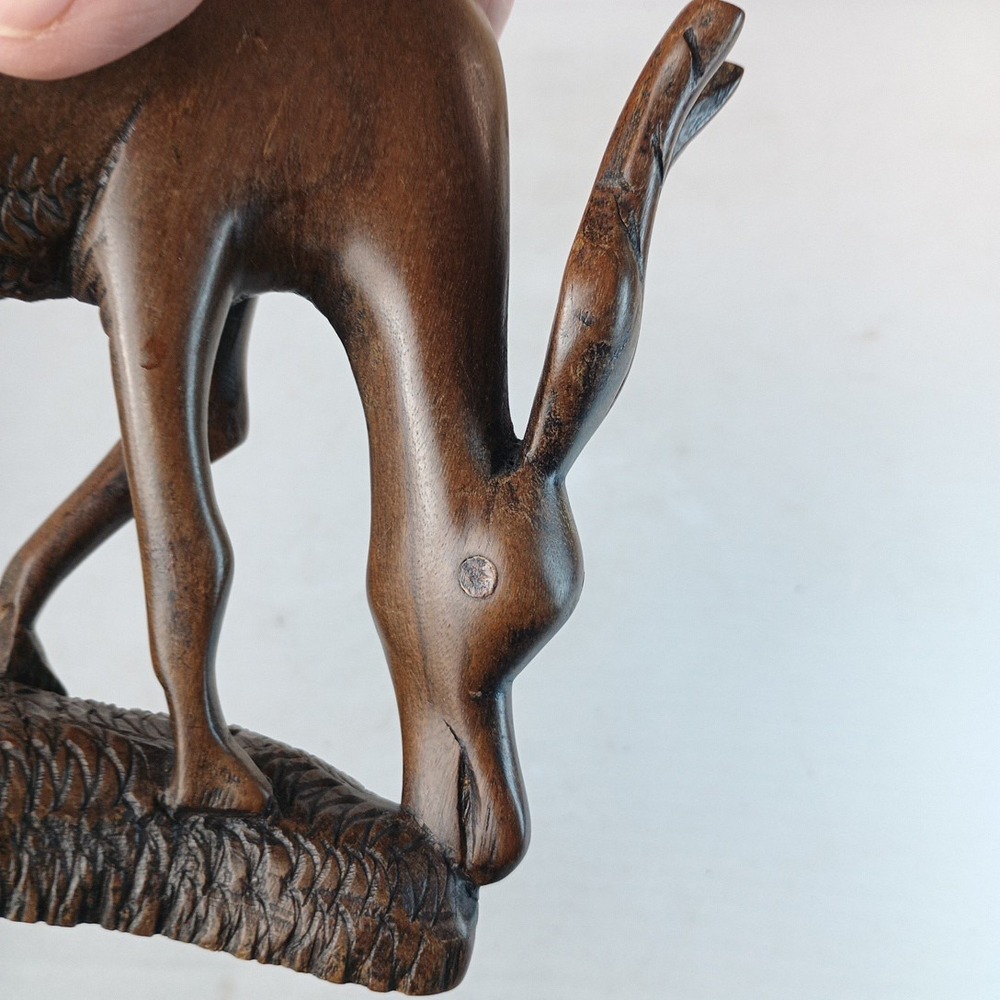 Hand Carved Grazing Antelope Oryx Gazelle Brown Sculpture Statue Hard Wood 5" - Picture 10 of 12